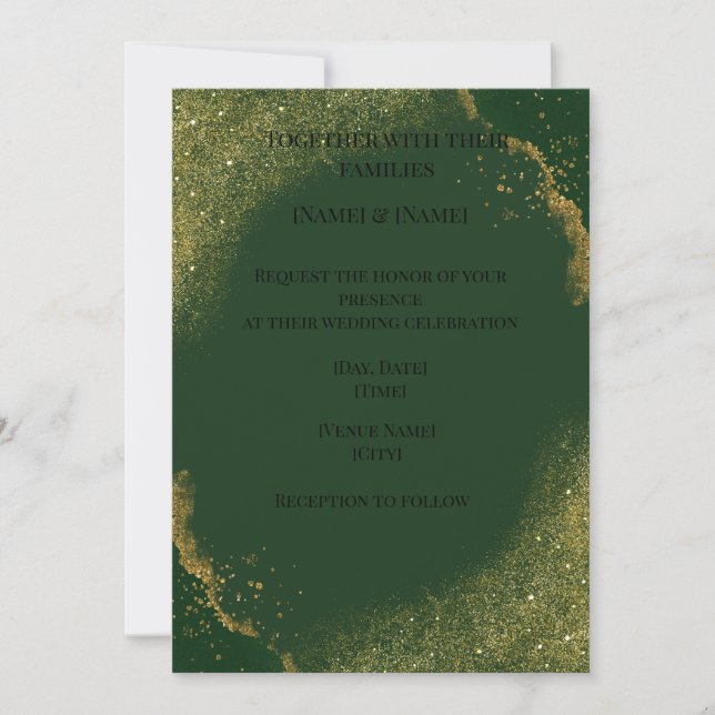 Elegant Green Gold Spark Wedding Invitation (Front)