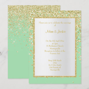 ELEGANT GREEN GOLD SPARKLE WEDDING CUSTOM INVITATION