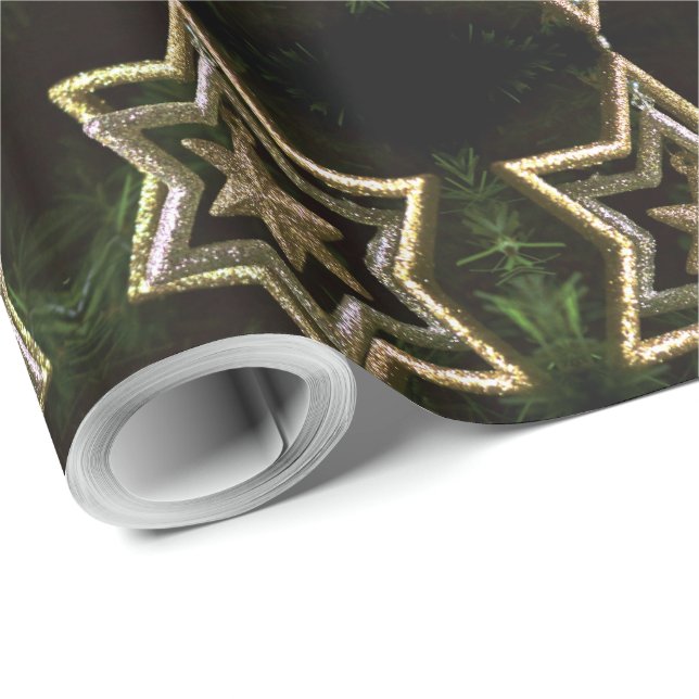 Elegant Green Gold Stars Pattern Christmas Wrapping Paper (Roll Corner)