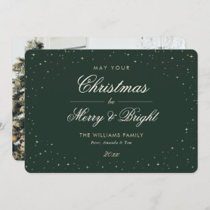 Elegant Green Gold Stars Photo Christmas Holiday Card