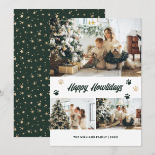 Elegant Green Gold Stars Photo Dog Holiday Card