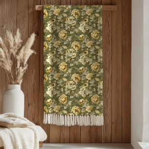Elegant Green Gold Throw Botanical Chic Accent Fleece Blanket
