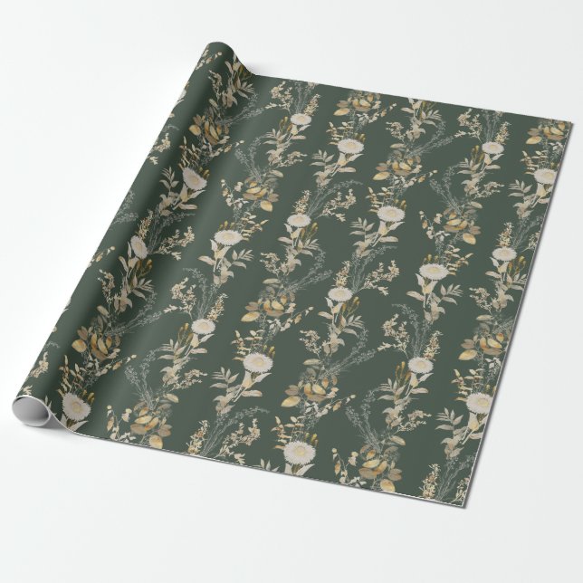 Elegant Green Gold Vintage Gift Wrapping Paper (Unrolled)