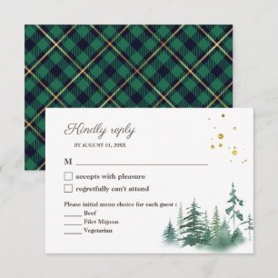 Elegant Green Gold Watercolor Tree Wedding RSVP Card