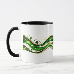 Elegant Green & Gold Wavy Design Combo Mug