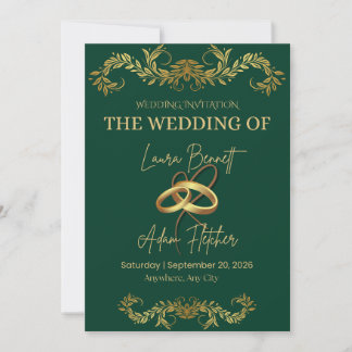 Elegant Green & Gold Wedding Invitation | Customiz