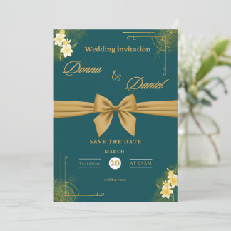 Elegant Green & Gold Wedding Invitation with Flora