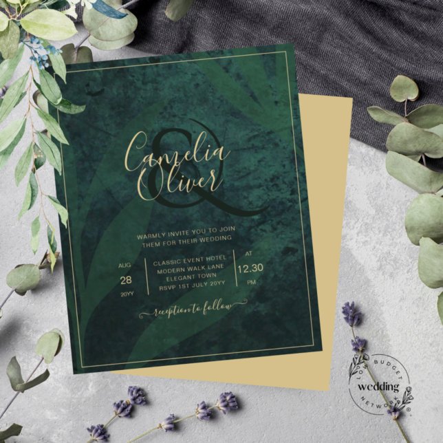 Elegant Green Gold Wedding Invite QR Code RSVP   (Creator Uploaded)