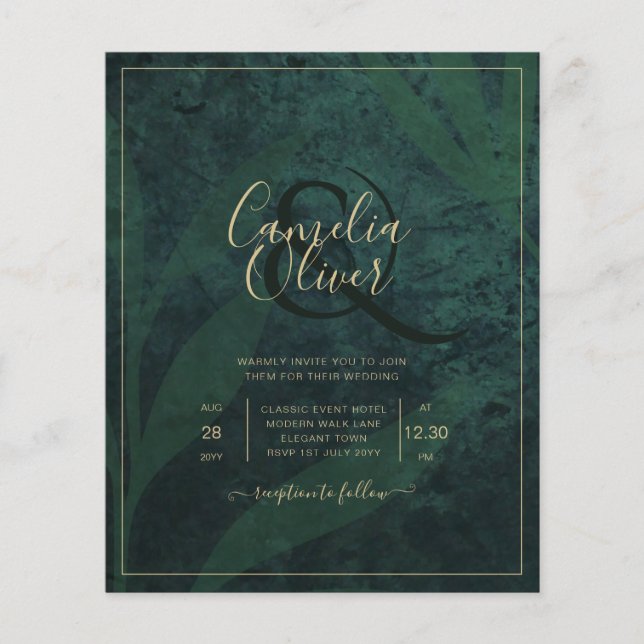 Elegant Green Gold Wedding Invite QR Code RSVP   Flyer (Front)