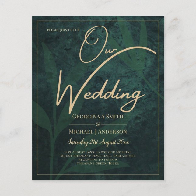 Elegant Green Gold Wedding Invite QR Code RSVP   Flyer (Front)