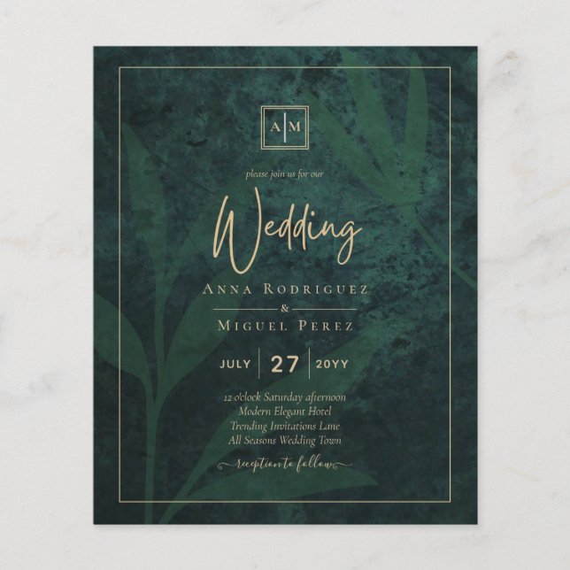 Elegant Green Gold Wedding Invite QR Code RSVP   Flyer (Front)