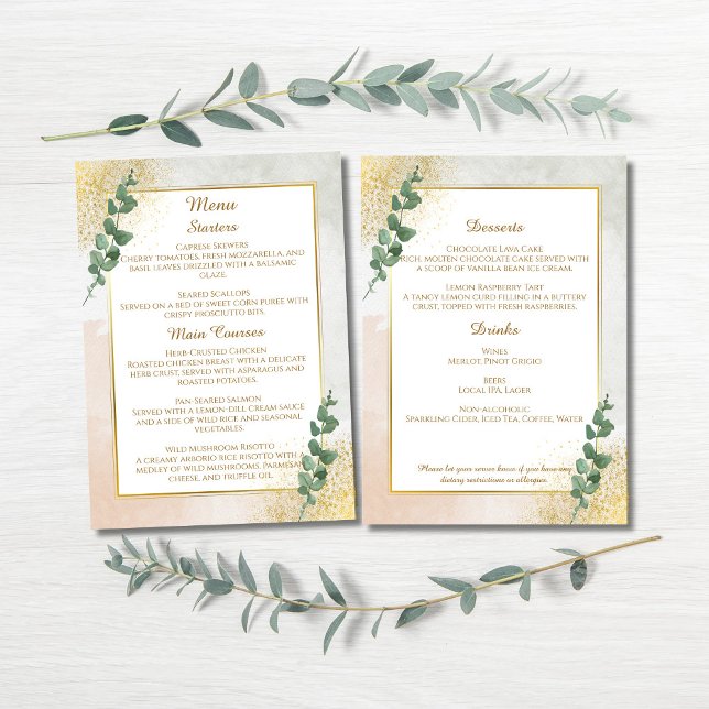 Elegant Green & Gold Wedding Menu Card (Elegant Green & Gold Wedding Menu)