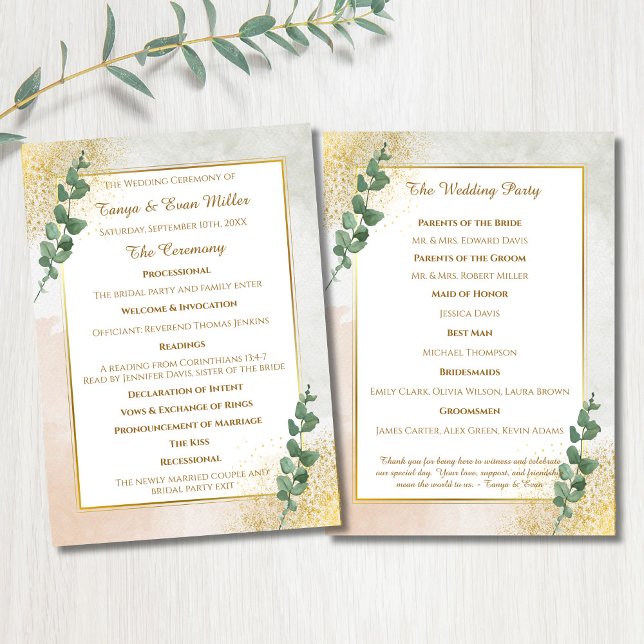 Elegant Green & Gold Wedding Program Menu (Elegant Green & Gold Wedding Program)