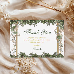 Elegant Green Golden Tiara Floral Quinceañera Thank You Card