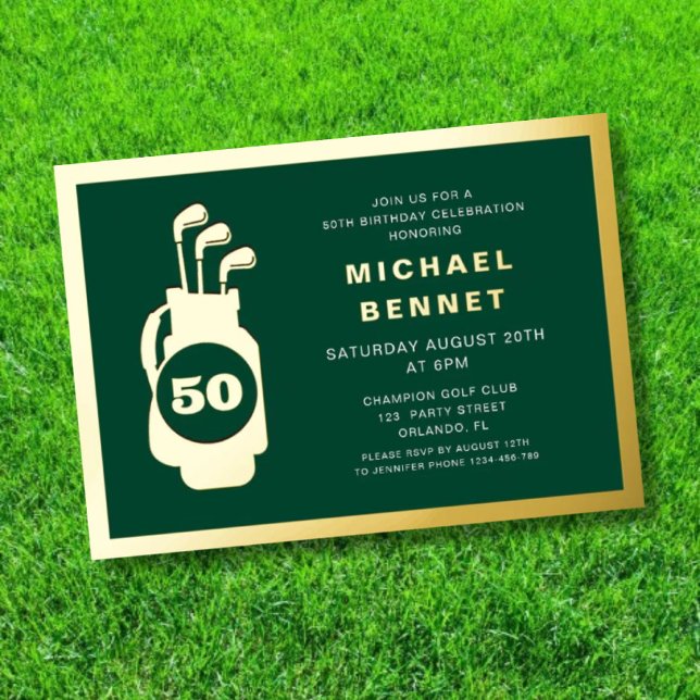 Elegant Green Golf 50th Birthday Gold (Elegant Green Golf 50th Birthday Gold Foil Invitation)