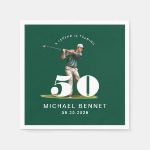 Elegant Green Golfer 50th Birthday Napkin