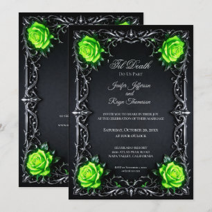 Elegant Green Gothic wedding invitation