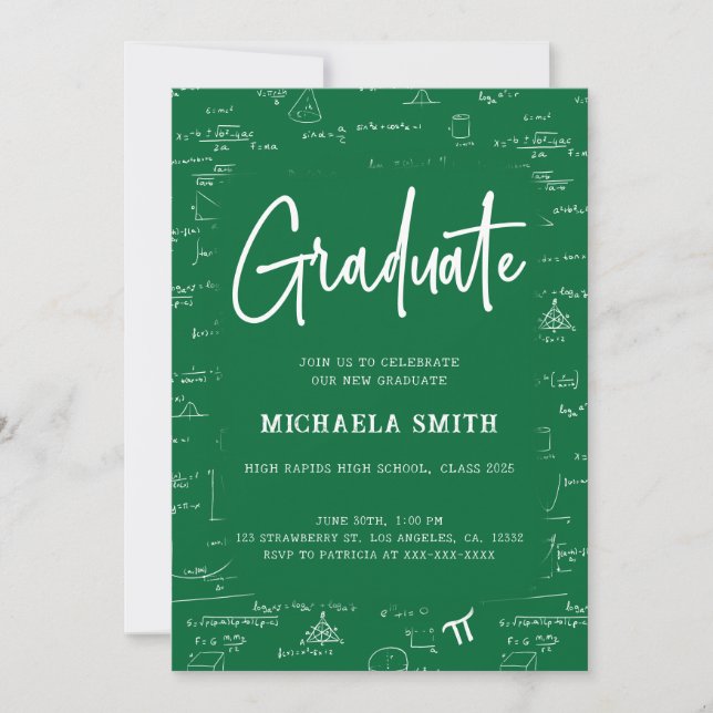 Elegant Green Graduate Math Photo Graduation Invitation (Front)
