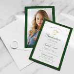 Elegant green graduation ceremony invitation<br><div class="desc">An elegant graduation ceremony card with faux gold and green borders. The text details and image can be personalised.</div>