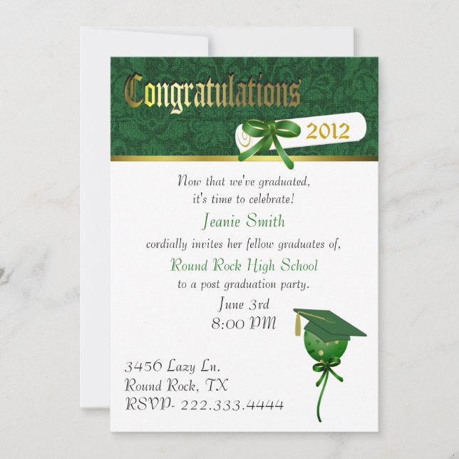 Elegant Green Graduation Party Invitation (Front)