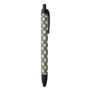 Elegant Green Grey Chequered Chequerboard Pattern  Black Ink Pen
