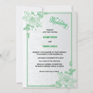 Elegant green & grey Classic Script Wedding  Invitation