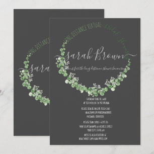 ELEGANT GREEN & GREY FOLIAGE VIRTUAL BRIDAL SHOWER INVITATION