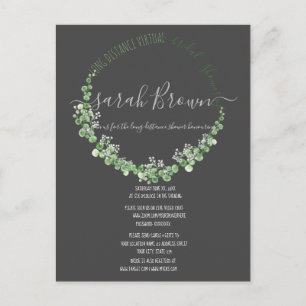 ELEGANT GREEN & GREY FOLIAGE VIRTUAL BRIDAL SHOWER POSTCARD