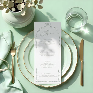 Elegant Green Hand Drawn Bow & Ribbon Wedding Menu