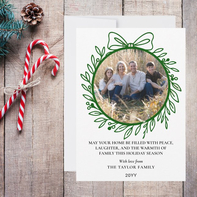 Elegant Green Hand Drawn Bow Wreath Christmas Holiday Card (Elegant Green Hand Drawn Bow Wreath Christmas Holiday Card
)