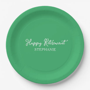 Elegant Green Happy Retirement Paper Plate