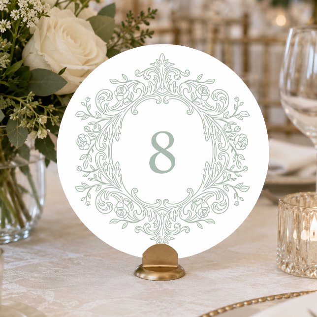 Elegant Green Heirloom Wedding Table Number (Creator Uploaded)
