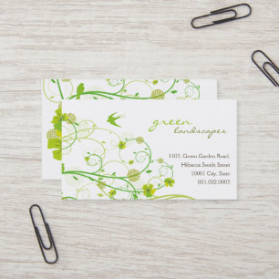 Elegant Green Hibiscus Floral Swirls Swallows Chic Business Card