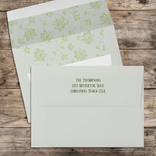 Elegant Green Holiday Floral Matching 5x7 Envelope