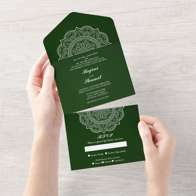 Elegant Green Indian Wedding (no Env needed) All In One Invitation (Tearaway)