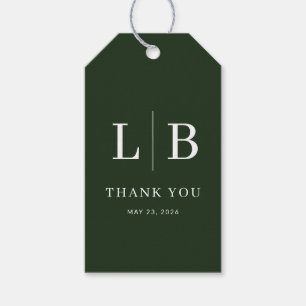 Elegant Green Initials Thank You Gift Tags