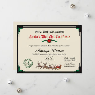 Elegant Green & Ivory Santa's Nice List Holiday Card