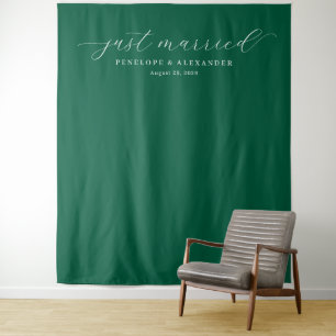 Elegant Green Just Married Calligraphy Tapestry