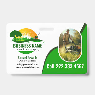 Elegant Green Landscaping Gardening Services ID Badge