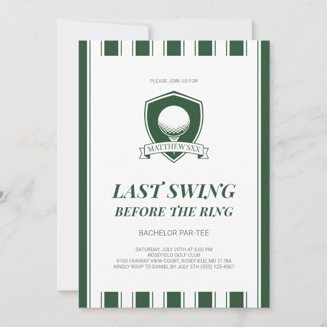 Elegant Green Last Swing Golf Bachelor Party Invitation (Front)