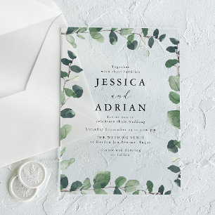 Elegant Green Leaf Border Modern Wedding Acrylic Invitations