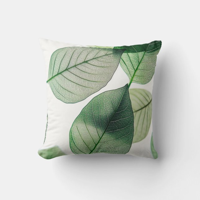 Elegant Green Leaf Throw Pillow Cover | Minimalist (Front)