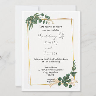 Elegant Green Leaf Wedding Invitation