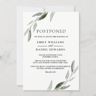 Elegant Green Leaf Wedding Postponed Announcement