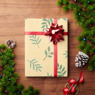 Elegant Green Leaf Wrapping Paper on Beige