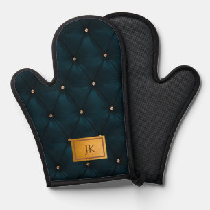 Elegant Green Leather,Diamonds,Monogram     Oven Mitt