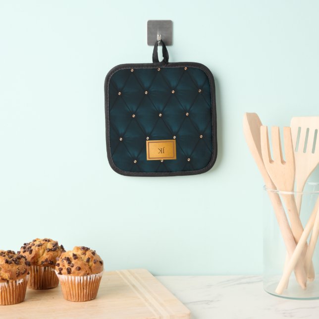 Elegant Green Leather,Diamonds,Monogram     Pot Holder (Insitu(Hanging))