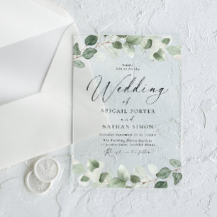 Elegant Green Leaves All Seasons Wedding Acrylic Invitations