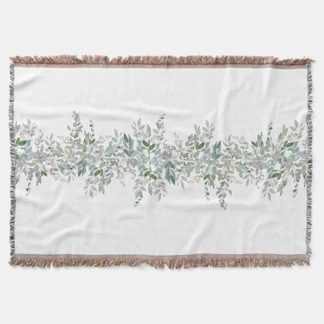 Elegant Green Leaves Design Throw Blanket (Front)