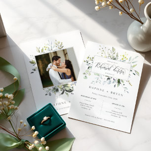 Elegant Green Leaves Frame Rehearsal Dinner Photo Invitation